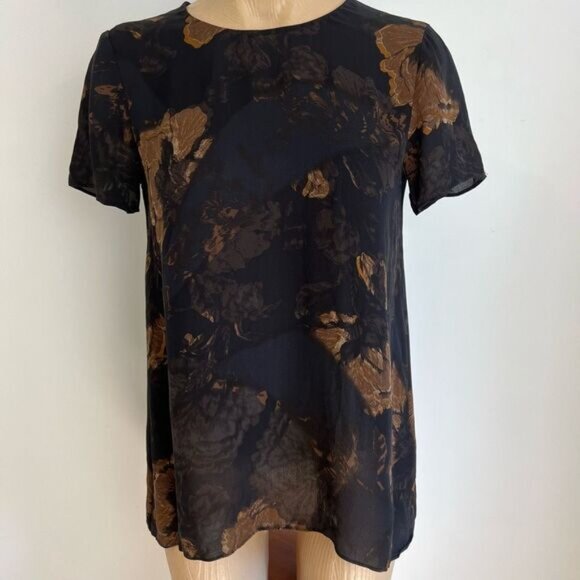 Aritzia Wilfred 100% Silk Tunic Blouse Women’s Size XS Sheer Brown Floral Moody - Picture 6 of 11
